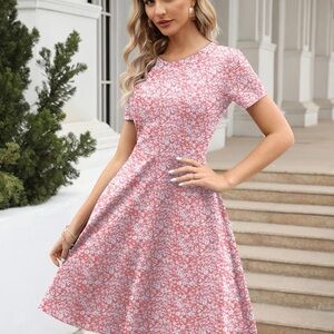Huhot Pink Floral Midi Dress